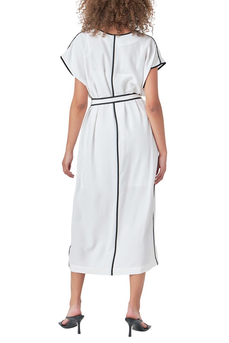 Contrast Binding Tie Belt Midi Dress, Alternate, color, WHITE/ BLACK