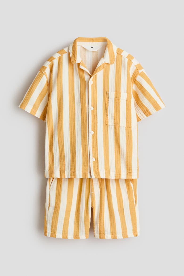 2-piece Cotton Muslin Set, Alternate, color, White/yellow striped