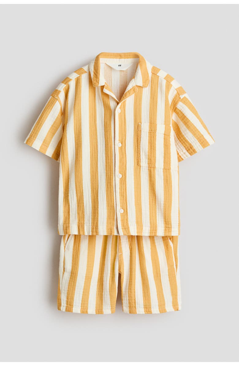 H&M 2-piece Cotton Muslin Set, Main, color, White/Yellow Striped