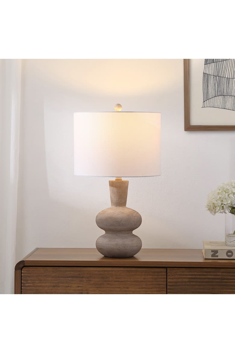 Matheo 24" Modern Minimalist Sculptural Oak-Grain Resin LED Table Lamp, Alternate, color, Antique Brown