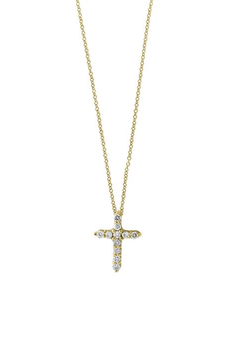 14K Yellow Gold Pavé Diamond Cross Pendant Necklace - 0.22 ctw.