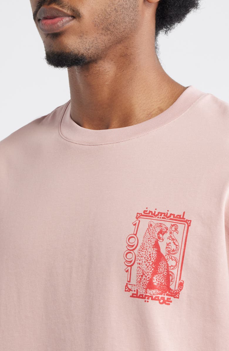 CRIMINAL DAMAGE Leopard Lounge Cotton T-Shirt, Alternate, color, Pink/Red