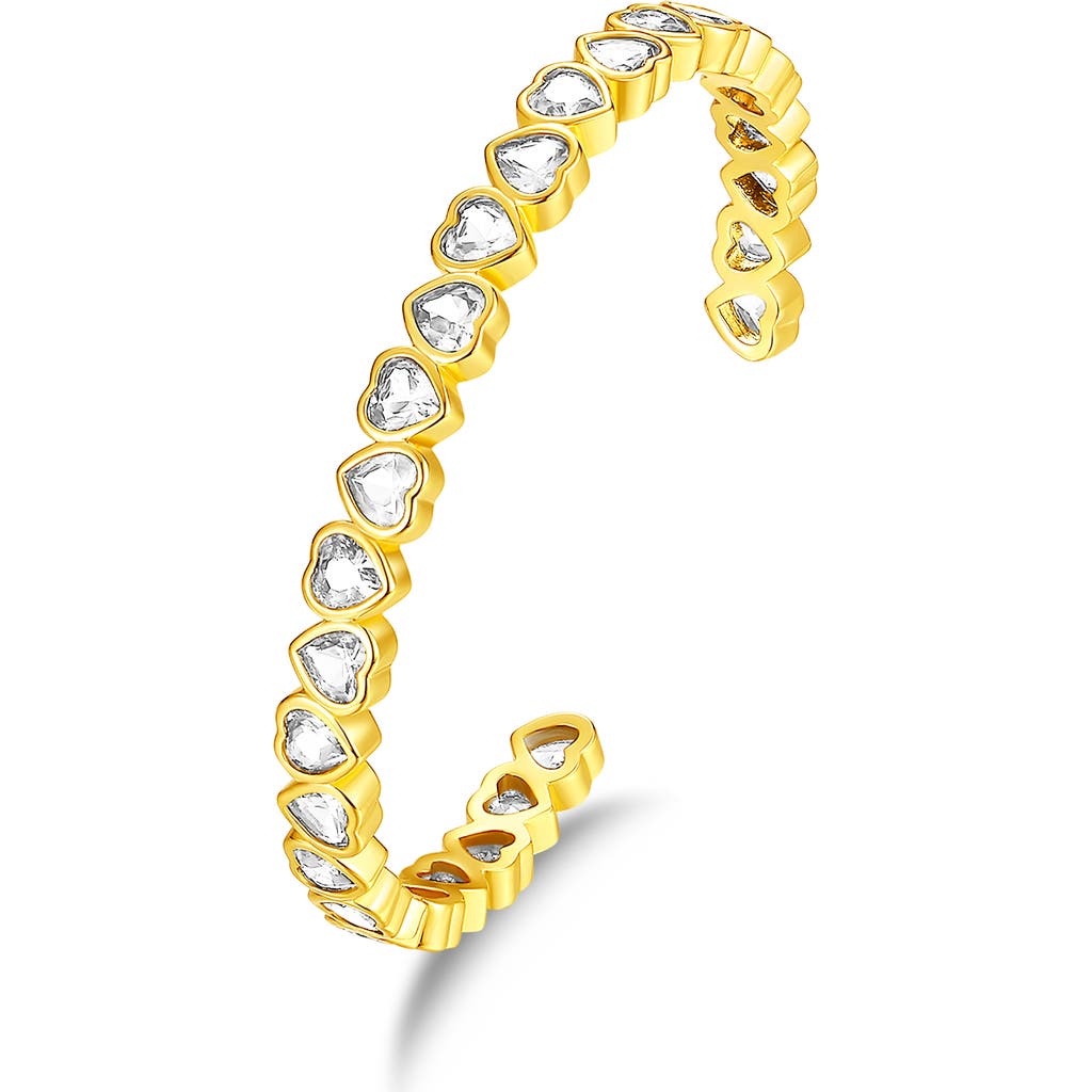 Classicharms Gold Heart Shaped White Clear Zirconia Bangle Bracelet