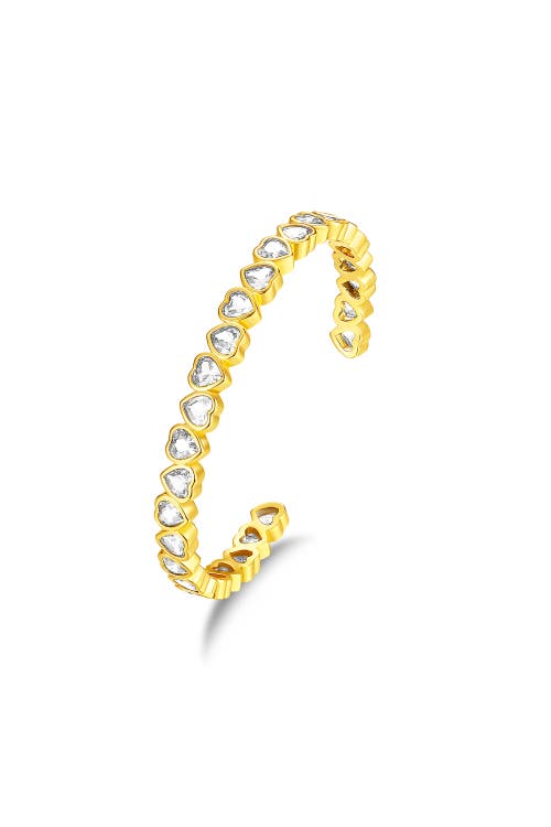 Classicharms Gold Heart Shaped White Clear Zirconia Bangle Bracelet