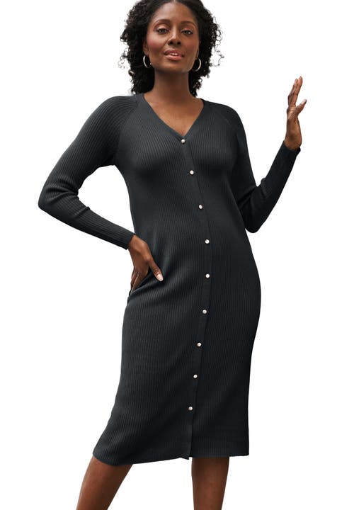 Jessica London Button Front Midi Dress In Black