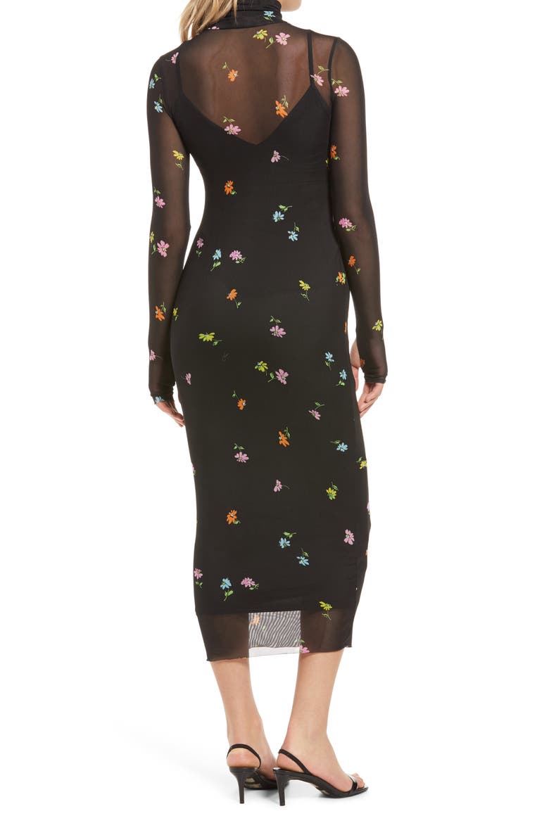 Shailene Sheer Long Sleeve Dress, Alternate, color, NOIR SPRING GARDEN DISTY
