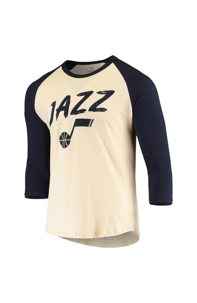 FANATICS Men's Fanatics Branded Donovan Mitchell Cream/Navy Utah Jazz Raglan 3/4 Sleeve T-Shirt, Alternate, color, 