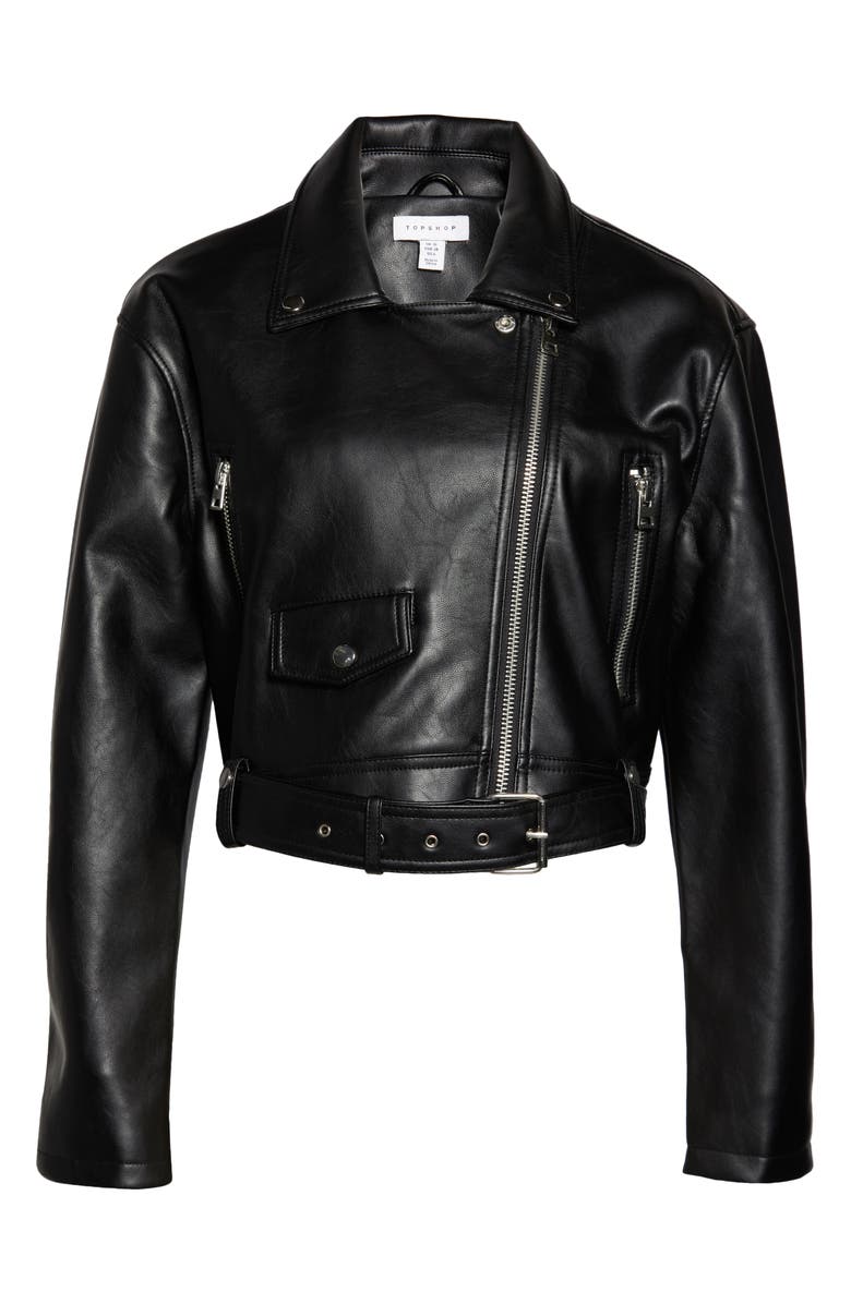 Topshop Faux Leather Biker Jacket, Alternate, color,