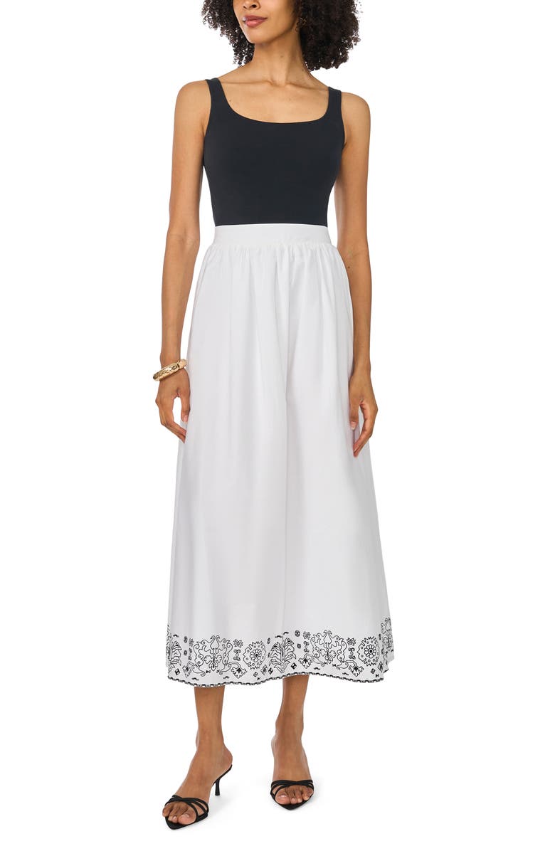 Vince Camuto Stencil Print A-Line Cotton Skirt, Alternate, color, Rich Black