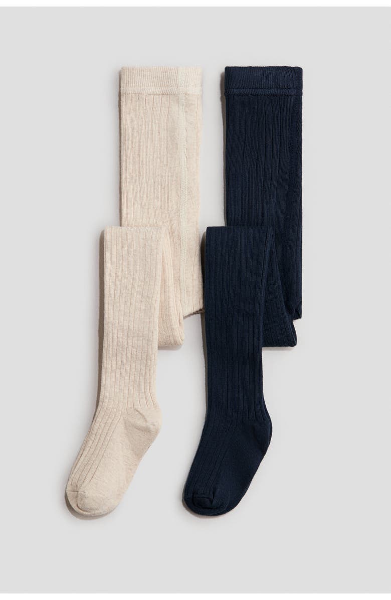H&M 2-pack Rib-knit Tights, Main, color, Light Beige/Navy Blue
