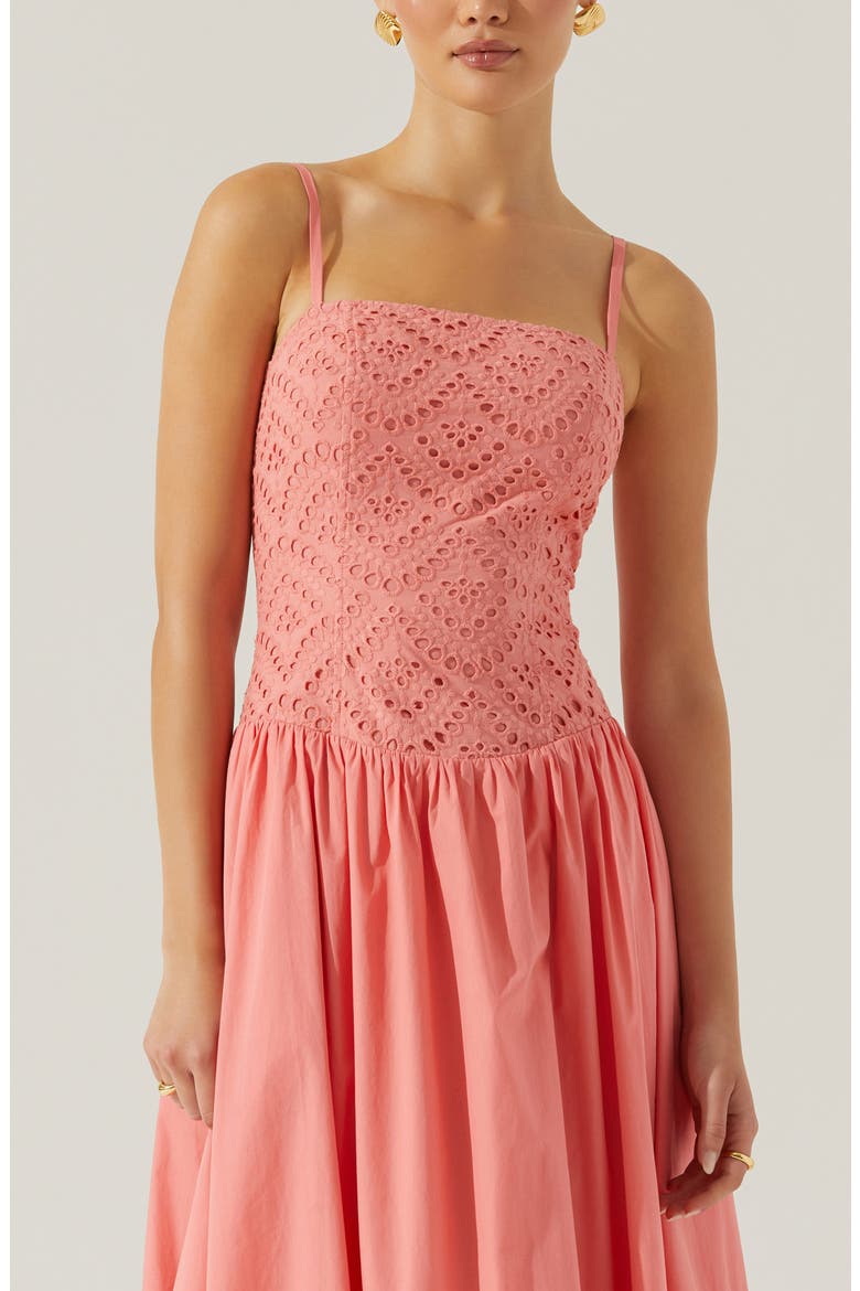 Nathalia Eyelet Embroidered Cotton Midi Dress, Alternate, color, CORAL