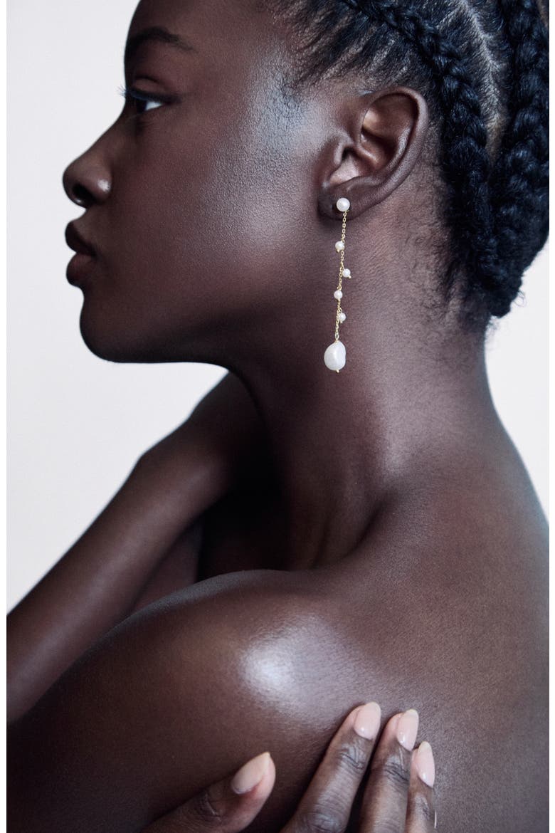 Baroque Pearl Waterfall Tassel Earrings, Alternate, color, Gold