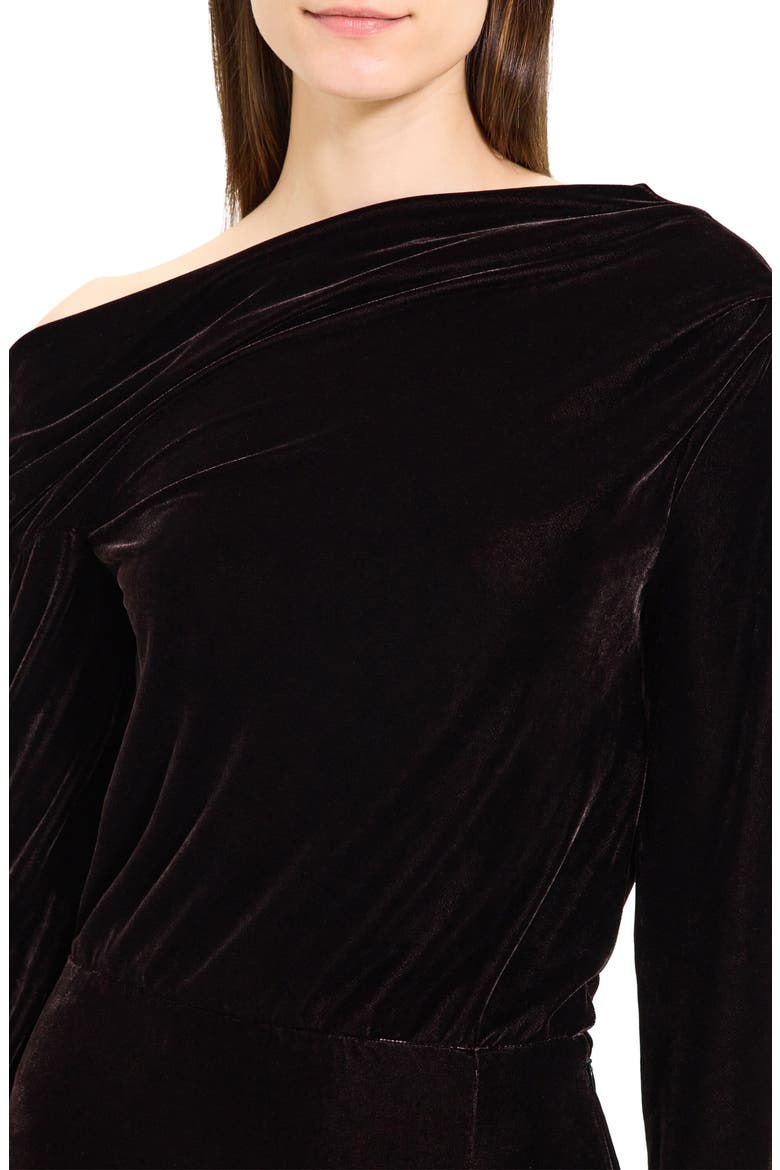 Off the Shoulder Long Sleeve Stretch Velvet Dress, Alternate, color, MINK