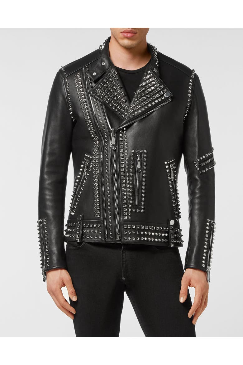 Leather Biker Men, Main, color, black