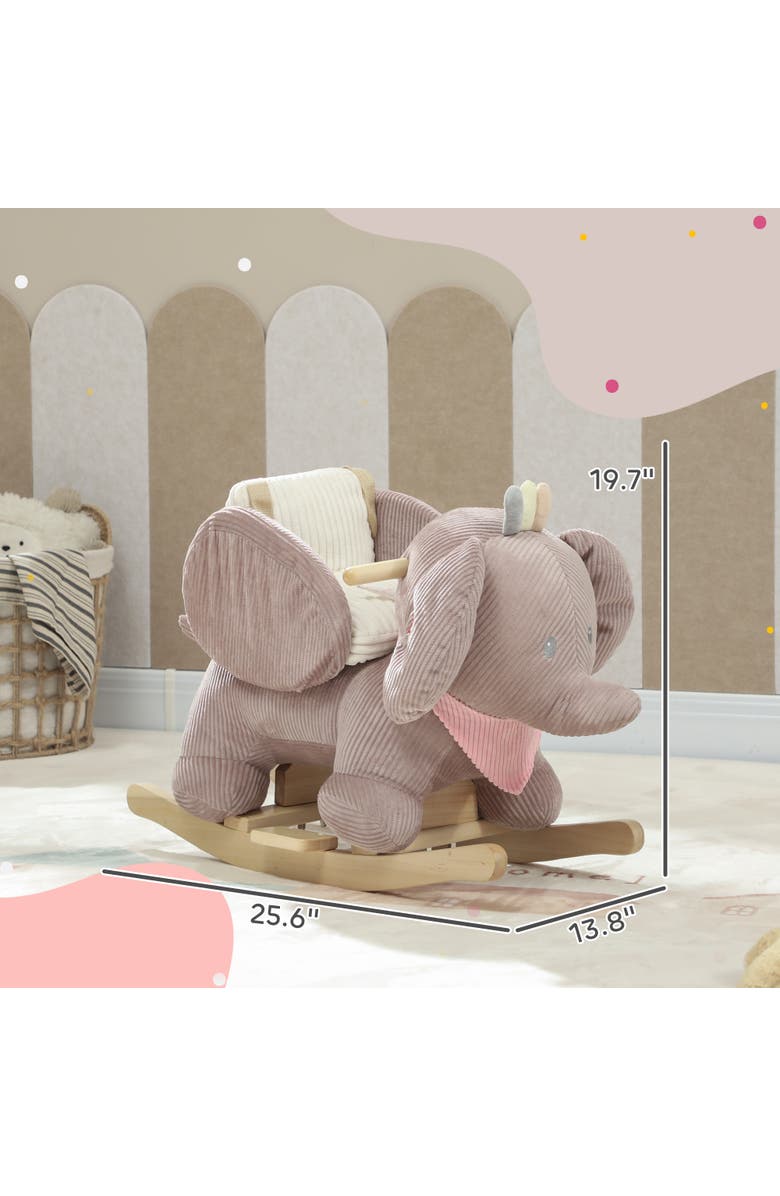 Qaba Baby Rocking Horse with Seat Kids Ride On Elephant Rocker with Realistic Sound and Safety Belt for Months, Alternate, color, Brown