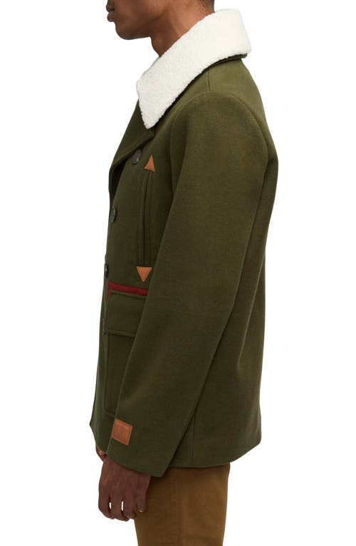 Scotch & Soda Men's Izak Double Breasted Peacoat With Removable Fleece Collar In Classic Green