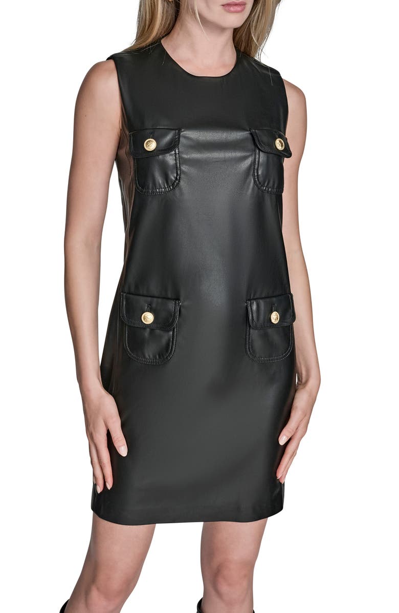 BCBG Sleeveless Faux Leather Minidress, Alternate, color, Black