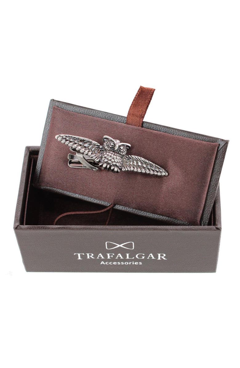 Trafalgar Majestic Owl Antique Silver Tie Bar, Alternate, color, Antique Silver