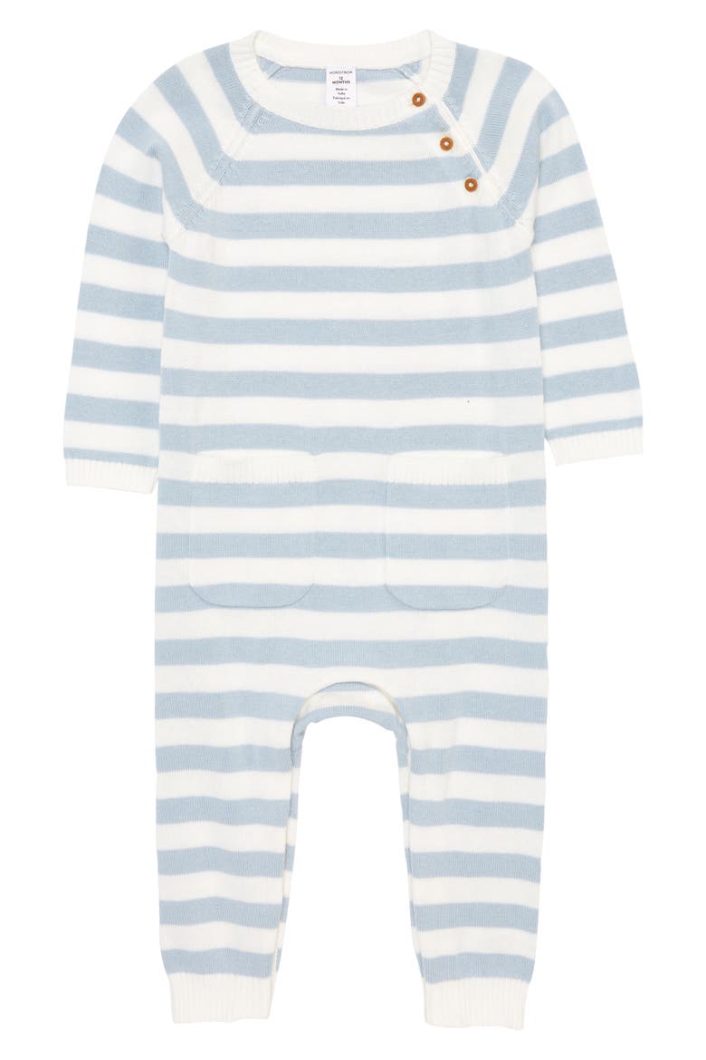 Kids' Sweater Footie, Main, color, BLUE FLAX- IVORY STRIPE