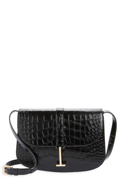 Kara Small Croc Embossed Leather Crossbody Bag