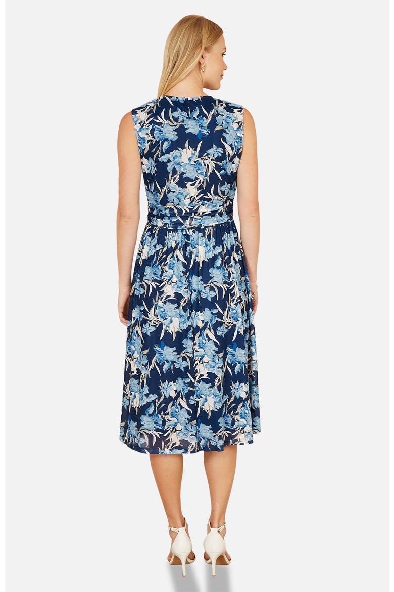 Floral Wrap V Neck Midi Skater Dress, Alternate, color, Blue