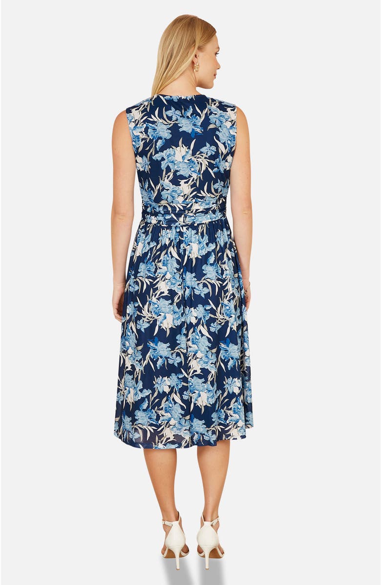 Yumi Floral Wrap V Neck Midi Skater Dress, Alternate, color, Blue