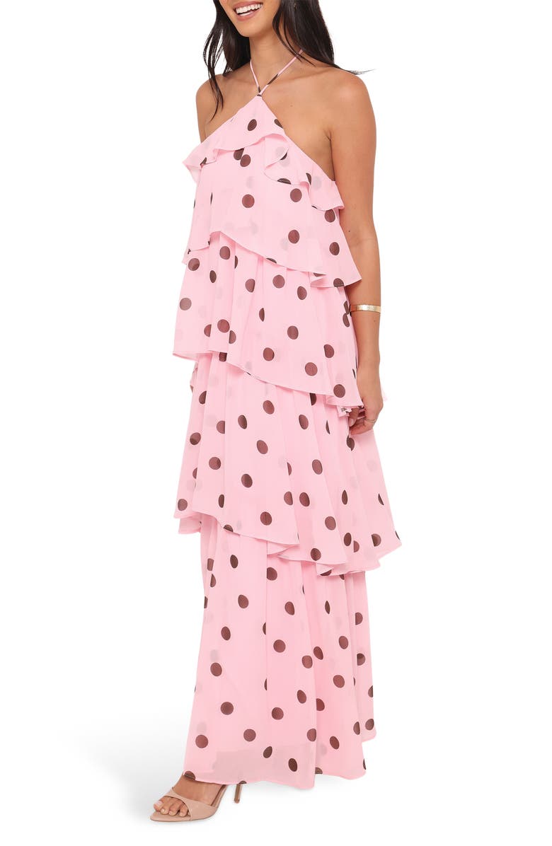 Petal & Pup Chasity Polka Dot Halter Neck Maxi Dress, Alternate, color, Pink Polka Dot