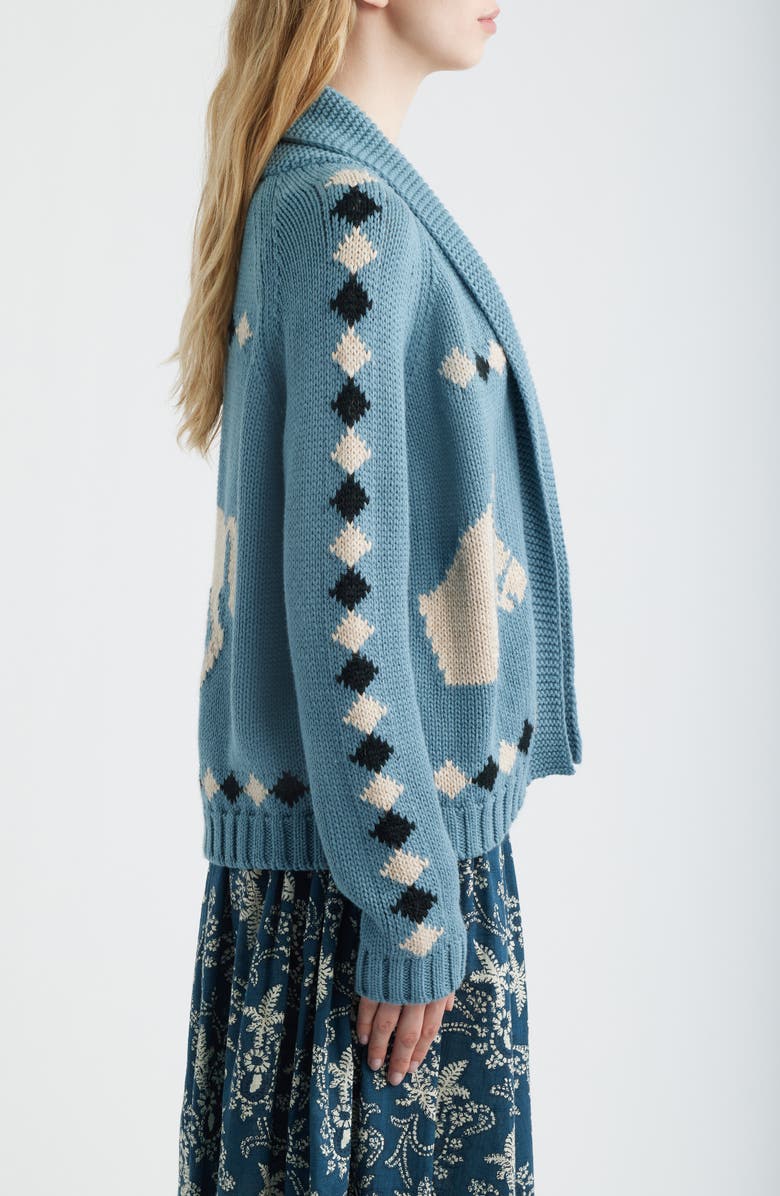 THE GREAT. Stable Lodge Jacquard Cardigan, Alternate, color, Blue Bell