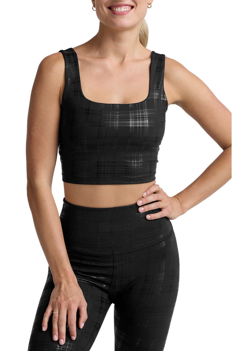 Beyond the Studio Plaid Metallic Crop Tank, Main, color, PLAID FOIL BLACK
