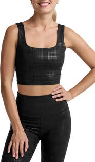 Beyond Yoga Beyond the Studio Plaid Metallic Crop Tank
