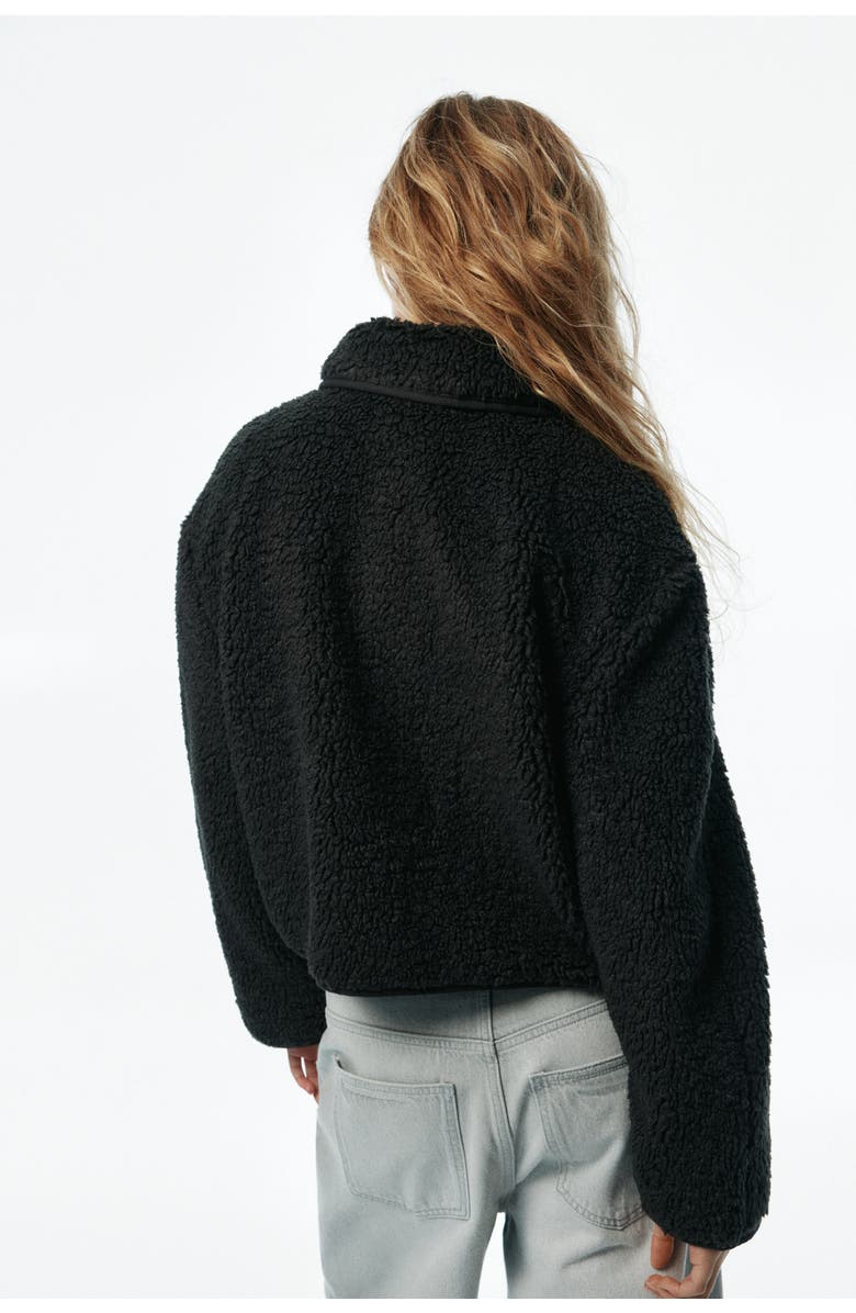 H&M Collared Teddy Jacket, Alternate, color, Black