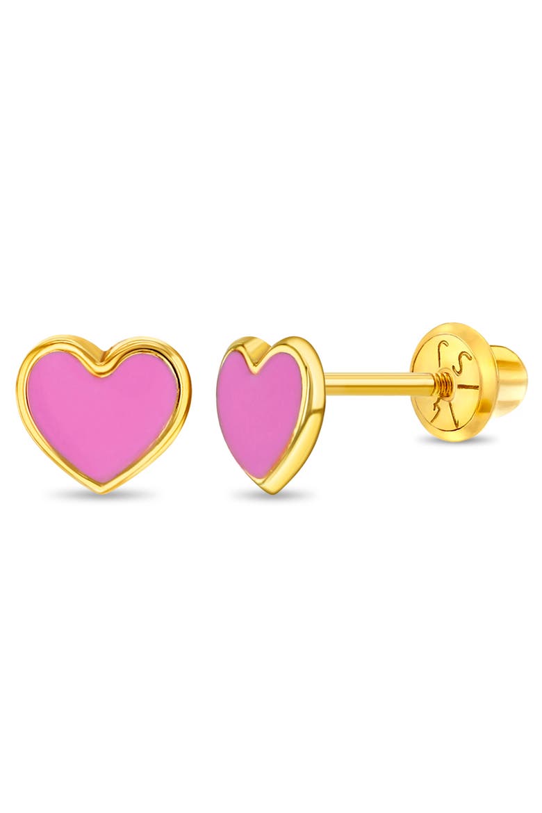 14k Pink Enamel Heart Earrings, Main, color, Pink