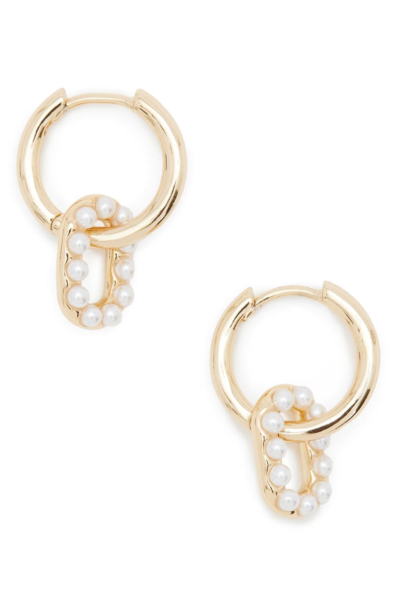 AllSaints Oval Link Drop Huggie Hoop Earrings, Main, color, Pearl/ Gold