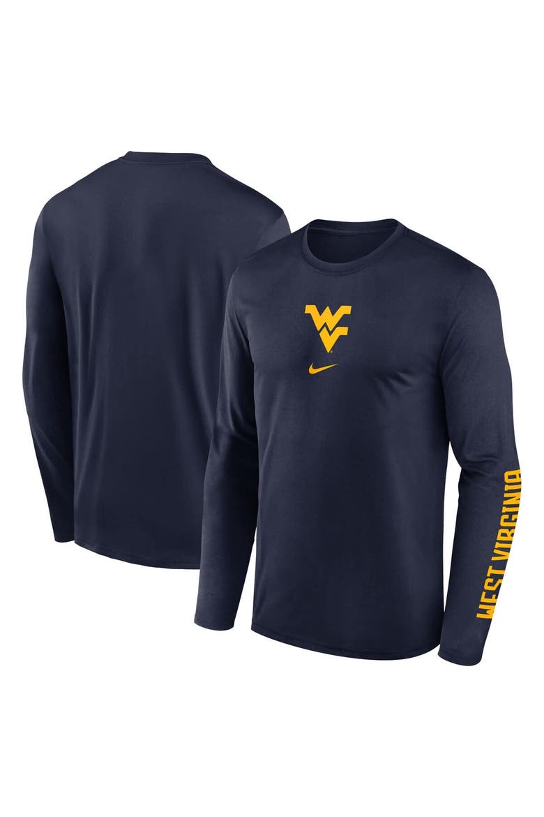 Men's Nike  Navy West Virginia Mountaineers Primetime Center Lockup Two-Hit Legend Long Sleeve T-Shirt, Main, color, Navy