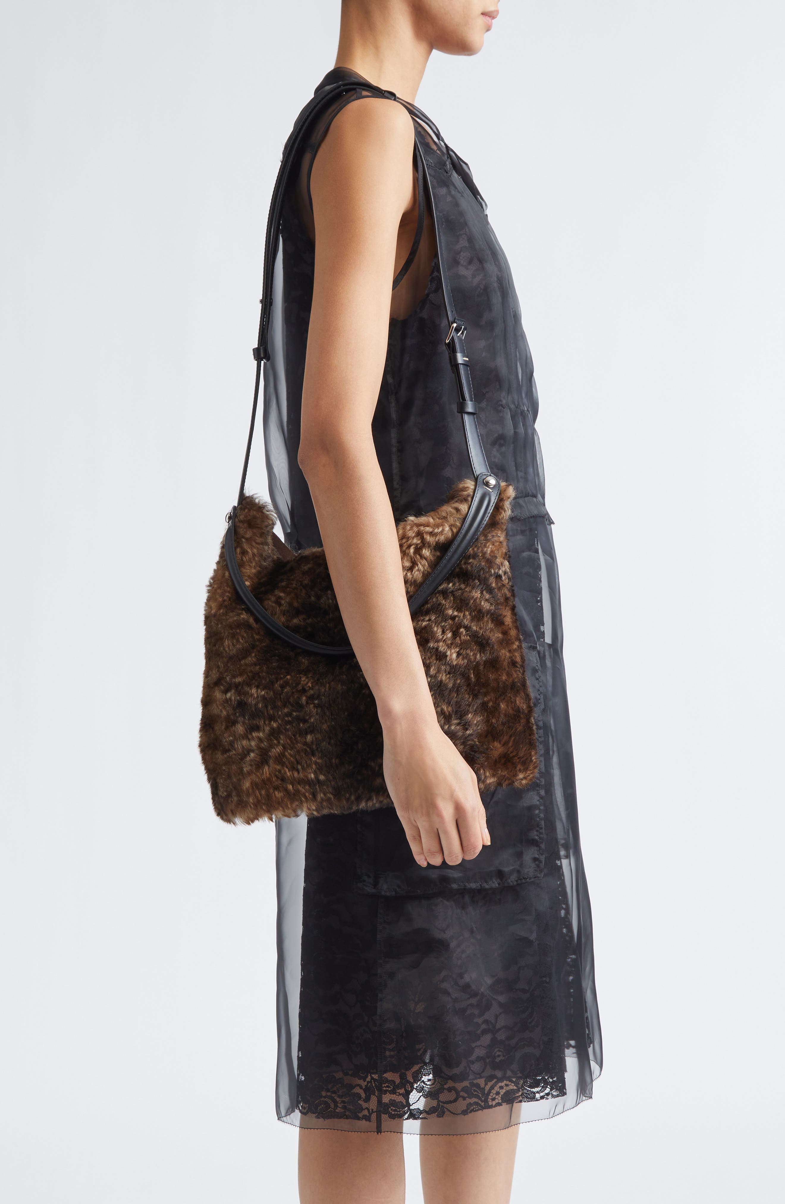 Maison Margiela Dress-age Leather 
Genuine Shearling Hobo Bag, Alternate, color, Bleached Brown/ Black