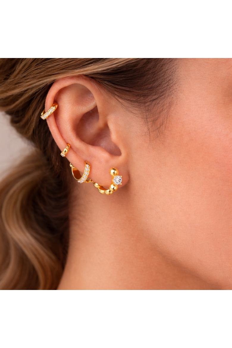 Beaded Huggie Hoop Earrings, Alternate, color, Gold