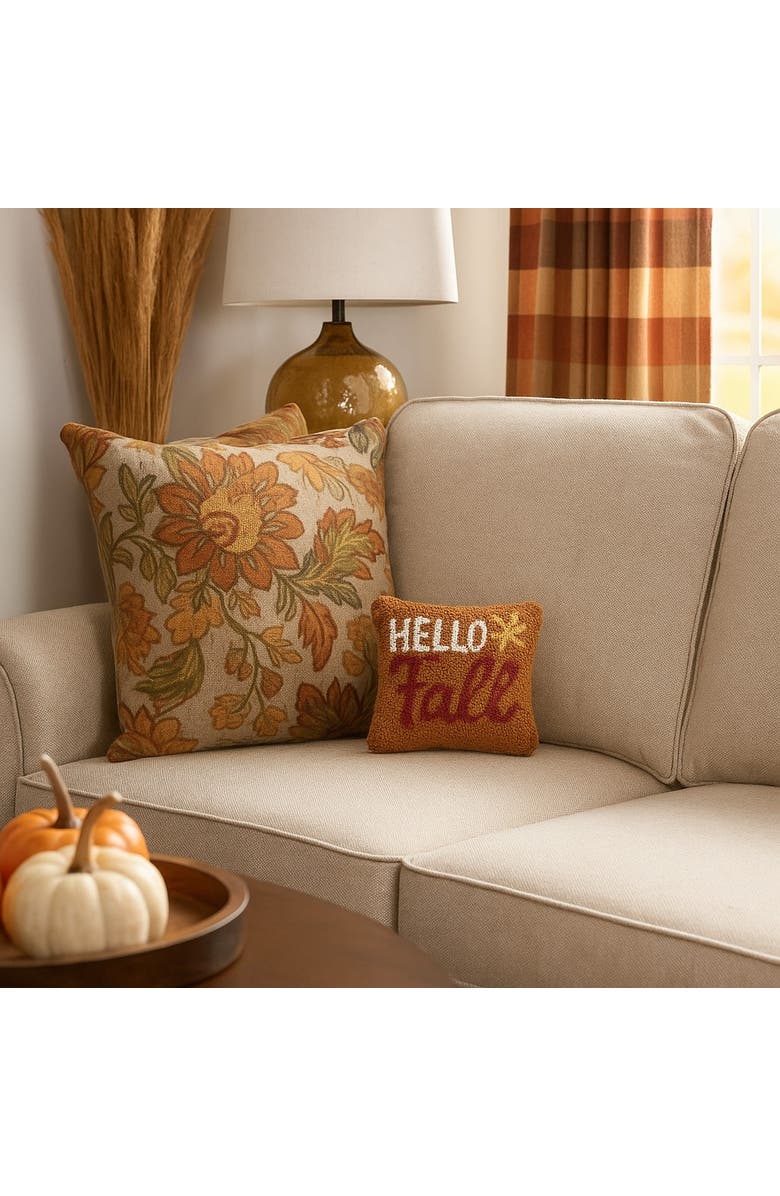 C&F Home Harvest "Hello Fall" Leaf Hooked Mini Accent Pillow 10" x 10", Alternate, color, 