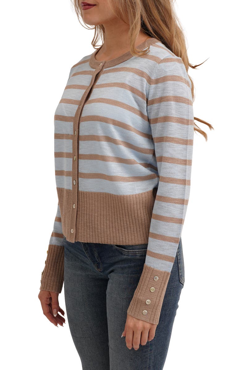 CYRUS Stripe Contrast Cardigan, Alternate, color, Taupe/ Powder Blue