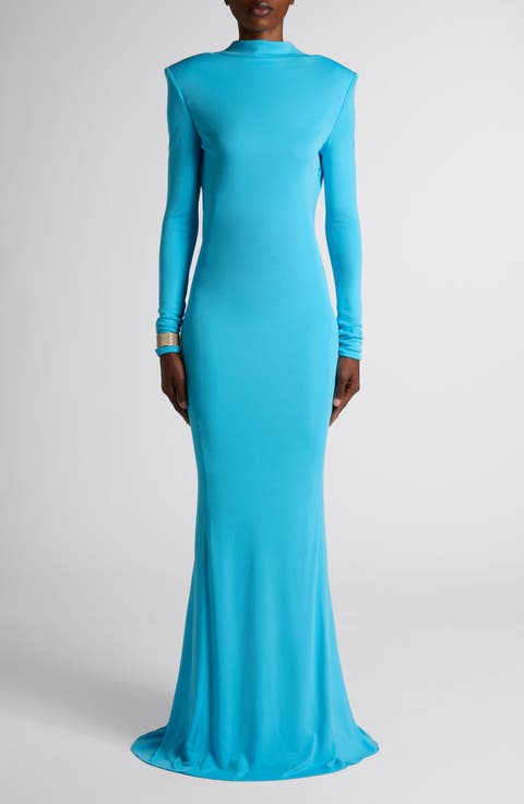Long Sleeve Crepe Jersey Gown