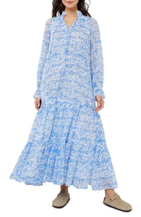 Floral Long Sleeve Crinkle Chiffon Maxi Maternity Dress