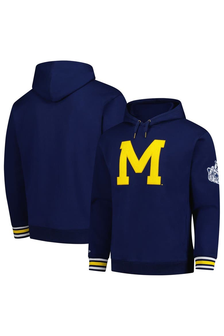 Men's Mitchell & Ness Navy Michigan Wolverines Chainstich Fleece Pullover Hoodie, Main, color, Navy