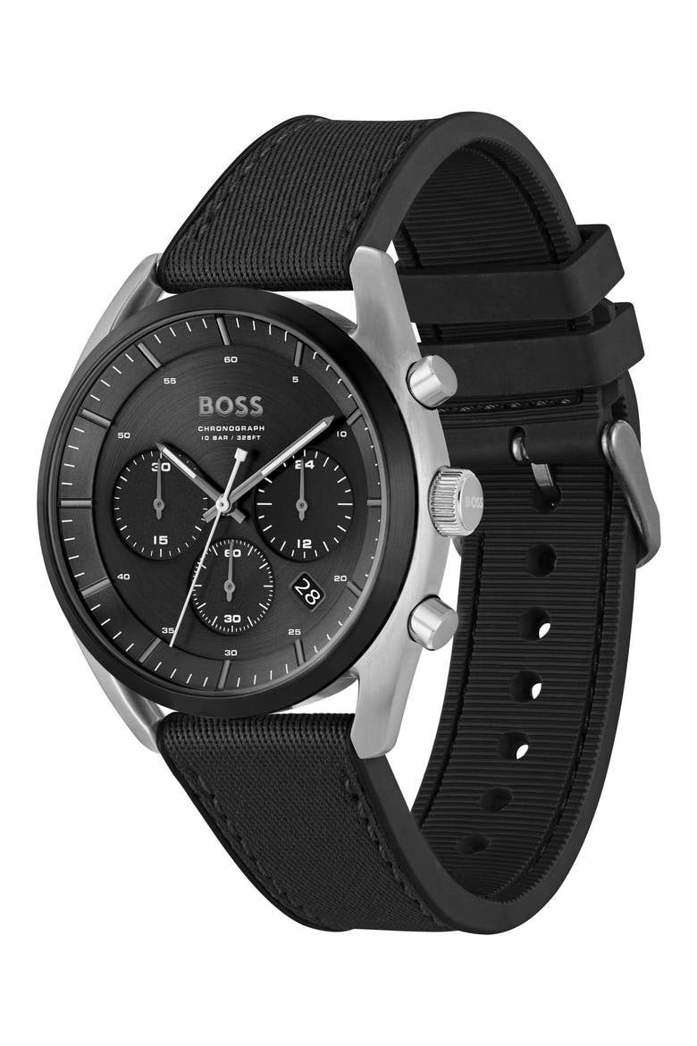 Top Fabric Strap Chronograph Watch, Alternate, color, BLACK DIAL