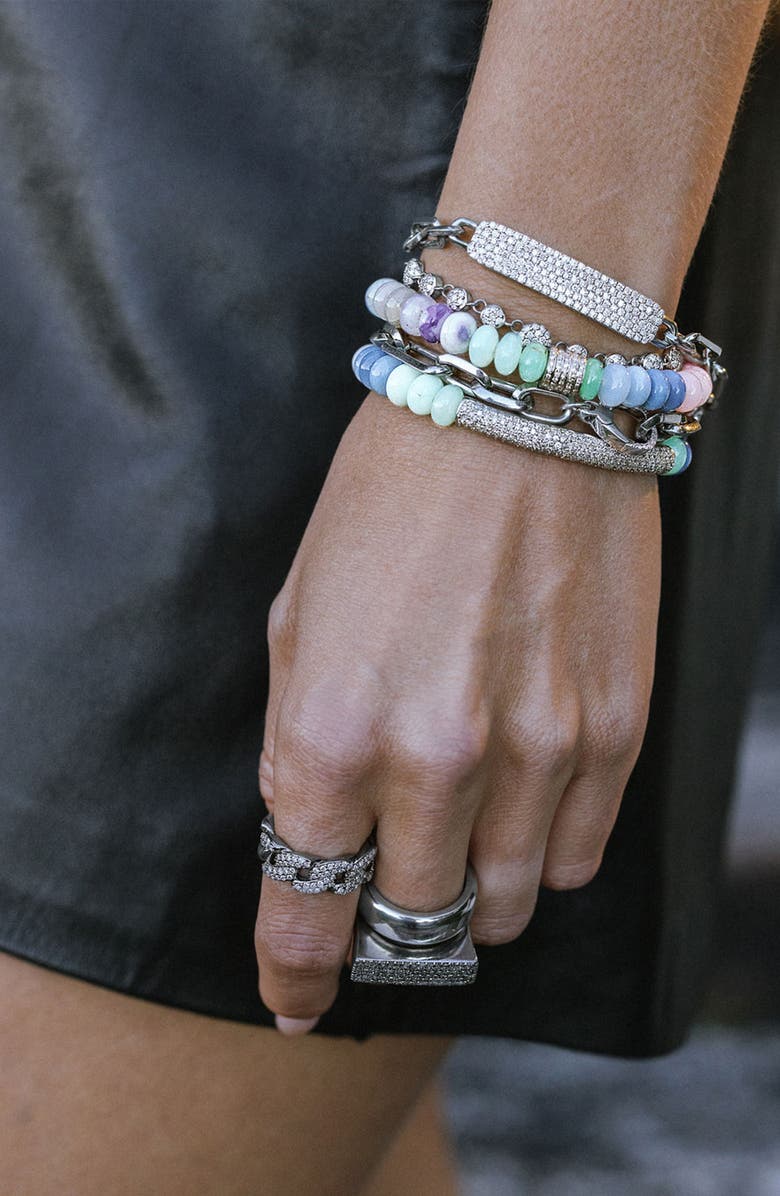 Sheryl Lowe Diamond Small Id Tag On Soho Chain Bracelet, Alternate, color, Sterling Silver