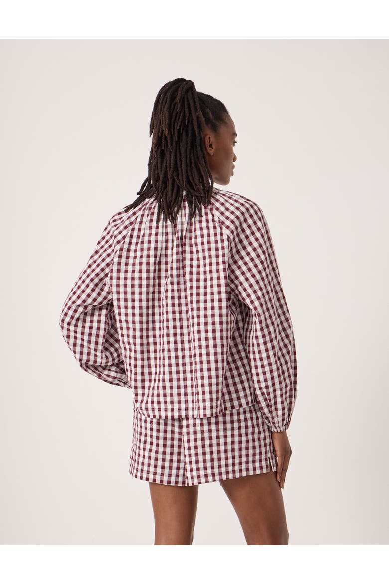 Elsa Gathered Gingham Beach Shirt, Alternate, color, Maroon Red & White