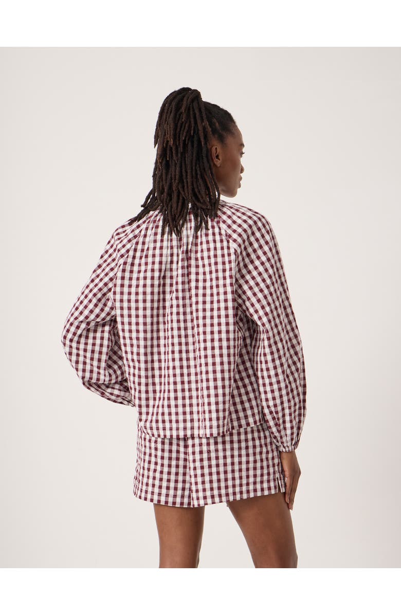 Hush Elsa Gathered Gingham Beach Shirt, Alternate, color, Maroon Red 
White