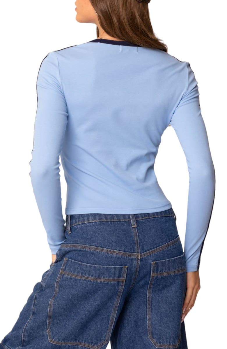 EDIKTED Contrast Trim Stretch Cotton T-Shirt, Alternate, color, Light-Blue