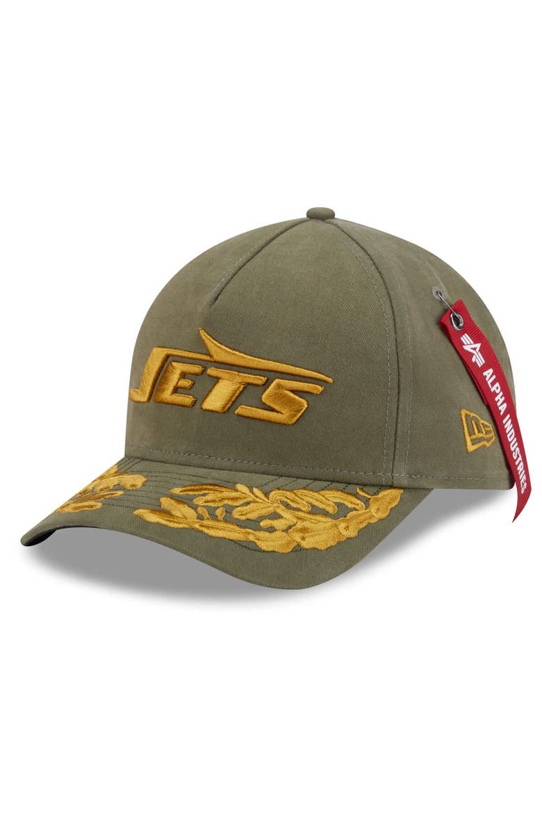 Men's New Era x Alpha Industries  Olive New York Jets A-Frame 9FORTY Adjustable Hat, Main, color, Olive