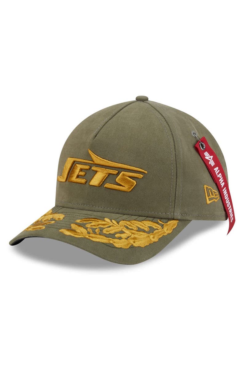New Era x Alpha Industries Men's New Era x Alpha Industries  Olive New York Jets A-Frame 9FORTY Adjustable Hat, Main, color, Olive