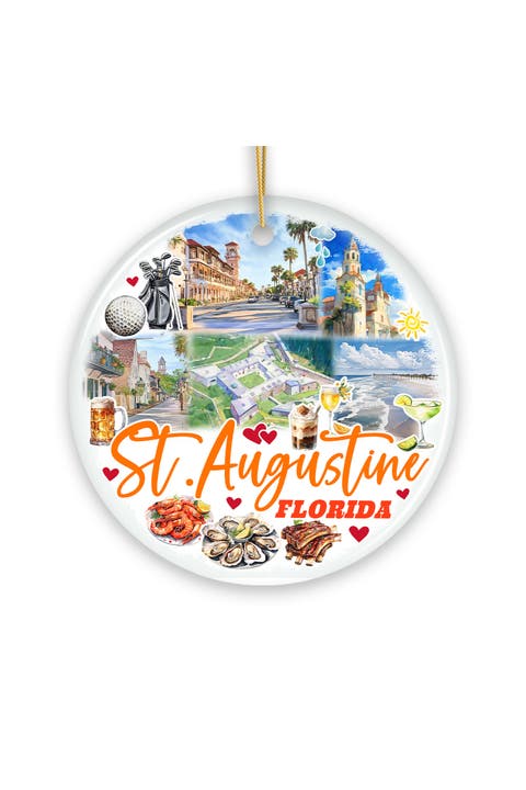 St Augustine Fl Watercolor Landmarks Round Ornament