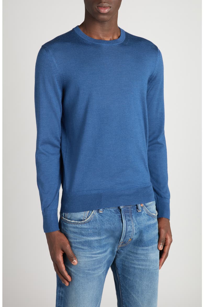 Fine Gauge Cashmere & Silk Crewneck Sweater, Main, color, HB585 BRIGHT INDIGO